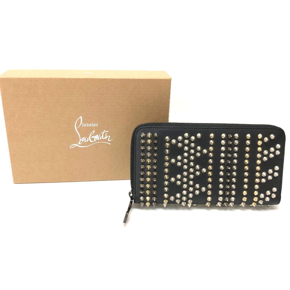 Christian Louboutin 3145073 Panettone Spike Stud Round Zip Long Wallet Leather Women's Black