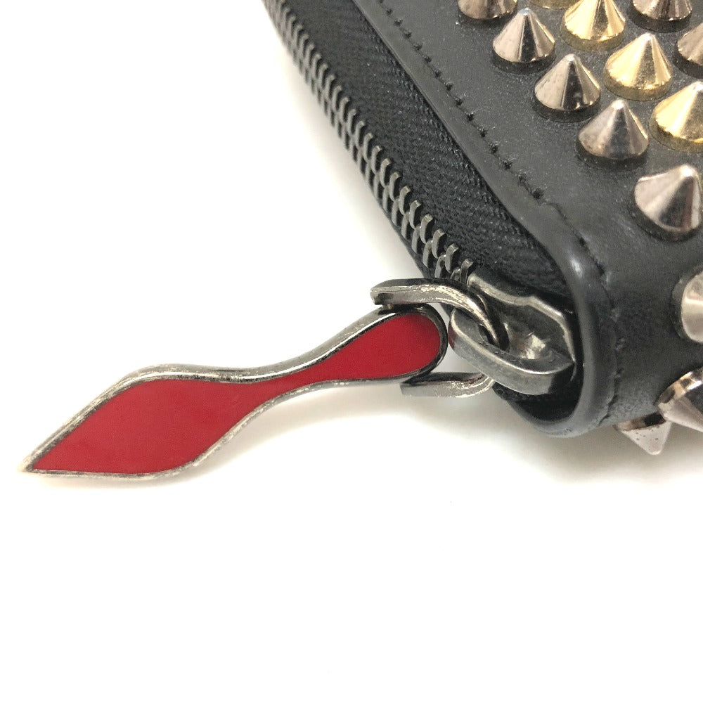 Christian Louboutin 3145073 Panettone Spike Stud Round Zip Long Wallet Leather Women's Black