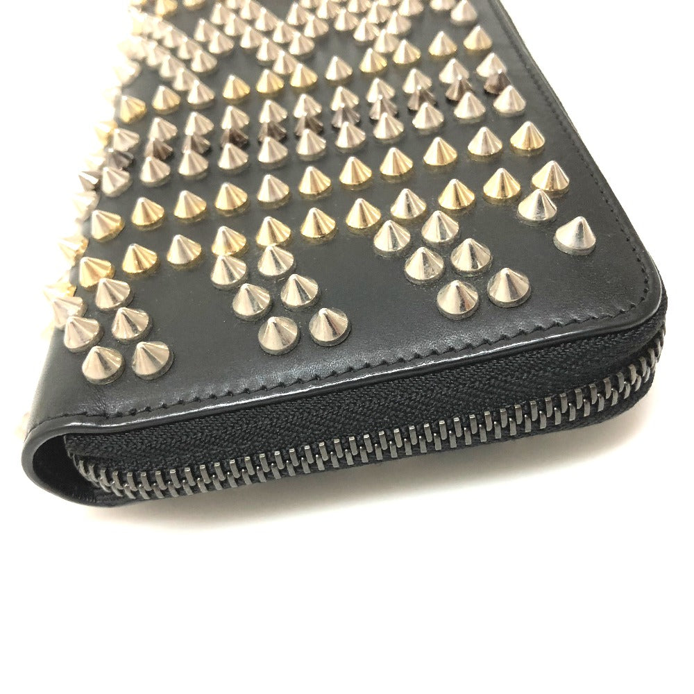 Christian Louboutin 3145073 Panettone Spike Stud Round Zip Long Wallet Leather Women's Black
