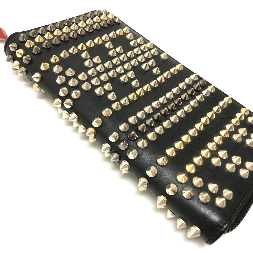 Christian Louboutin 3145073 Panettone Spike Stud Round Zip Long Wallet Leather Women's Black