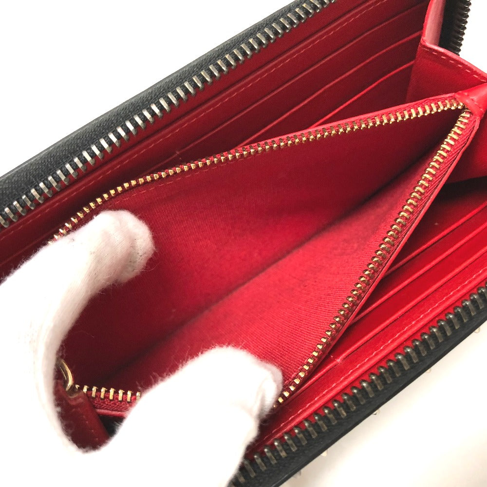 Christian Louboutin 3145073 Panettone Spike Stud Round Zip Long Wallet Leather Women's Black