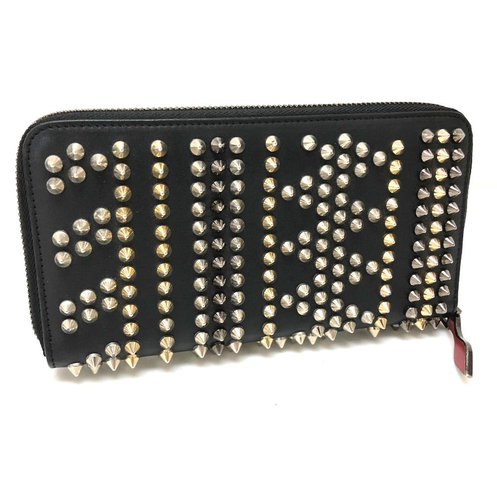Christian Louboutin 3145073 Panettone Spike Stud Round Zip Long Wallet Leather Women's Black