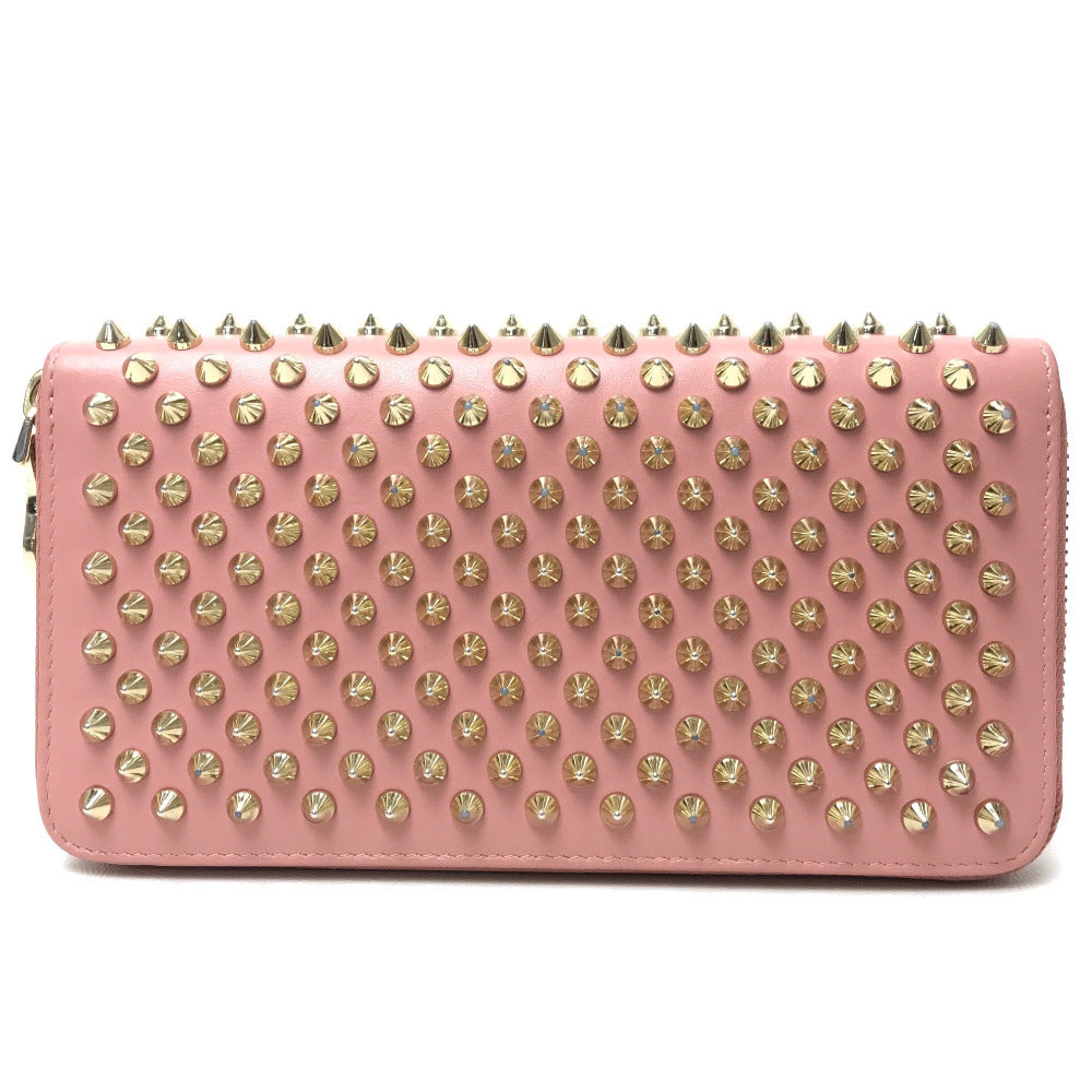 Christian Louboutin 1165065 パネトーネ スパイクスタッズ ラウンドファスナー 長財布 レザー レディース ピンク