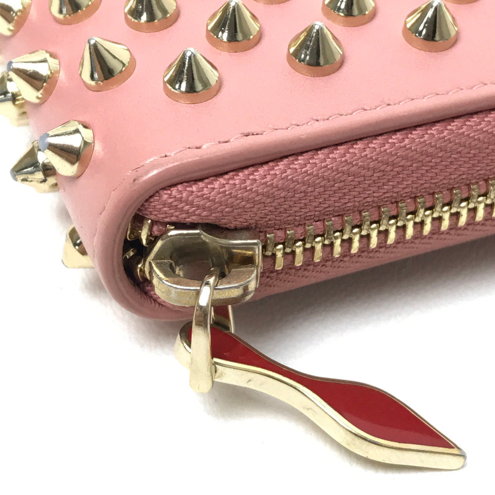 Christian Louboutin 1165065 パネトーネ スパイクスタッズ ラウンドファスナー 長財布 レザー レディース ピンク