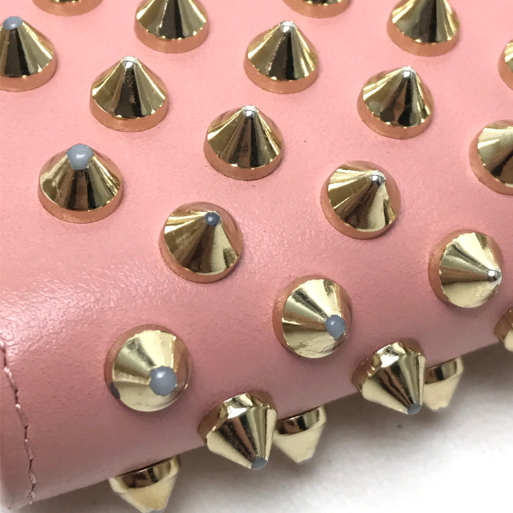 Christian Louboutin 1165065 パネトーネ スパイクスタッズ ラウンドファスナー 長財布 レザー レディース ピンク