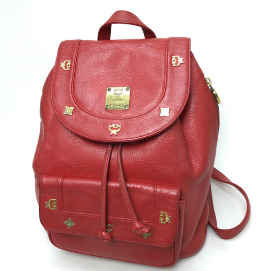 MCM タウンリュック ロゴプレート タウンユース リュックサック バックパック リュックサック レザー レディース レッド