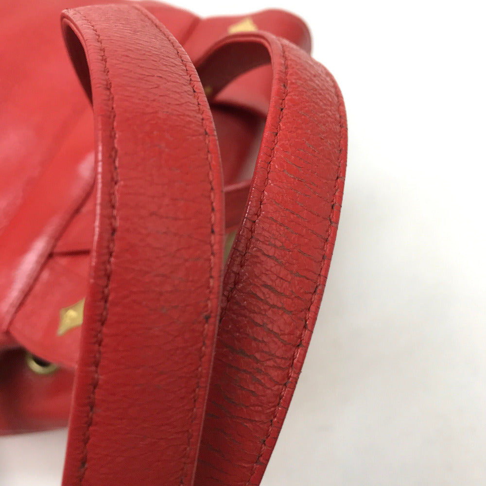 MCM Town Backpack with Logo Plate, Perfect for Town Use, Leather Backpack, Women's, Red