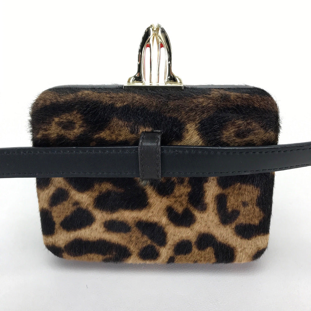 Christian Louboutin 3110421 Leopard Print DANCING QUEEN CLUTCH PONY LUX Waist Pouch Belt Bag in Brown Leather/Pony Leather for Women