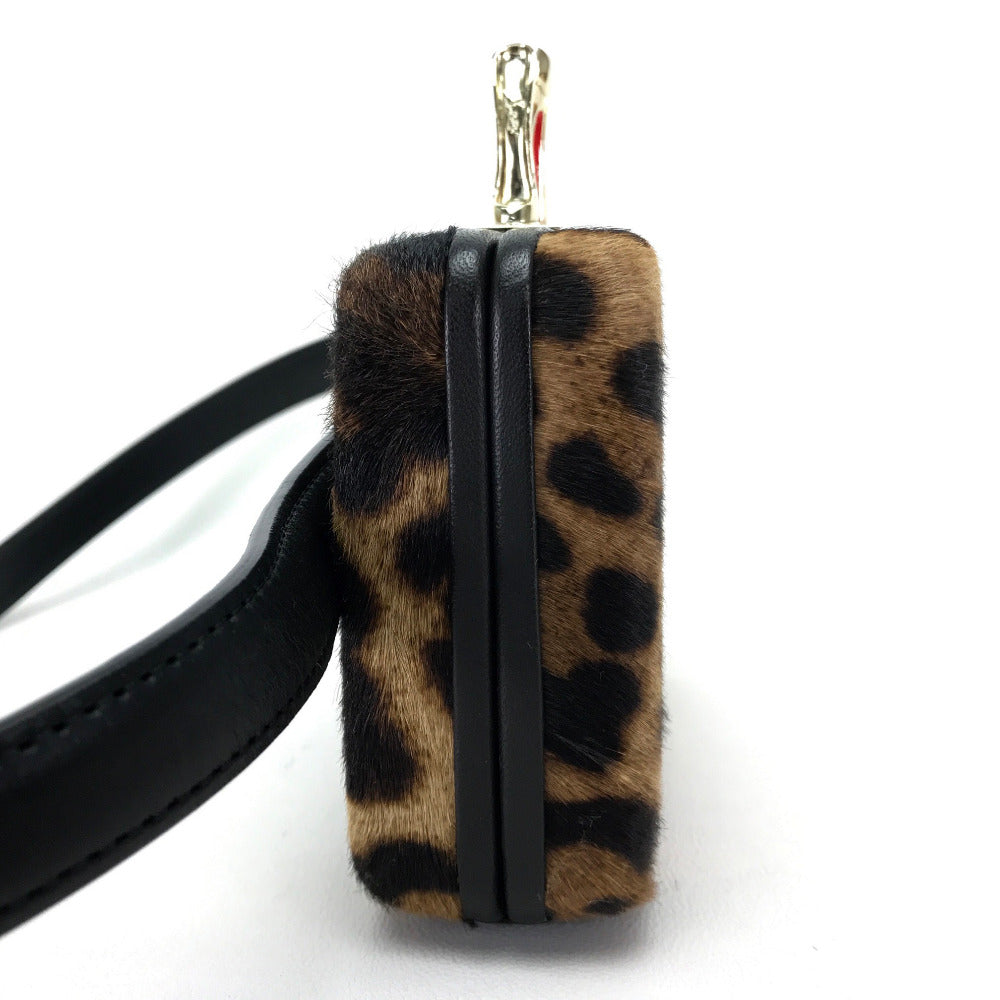 Christian Louboutin 3110421 Leopard Print DANCING QUEEN CLUTCH PONY LUX Waist Pouch Belt Bag in Brown Leather/Pony Leather for Women
