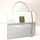 CELINE Vintage Chain Lock Tote Bag, Leather Handbag, Women's, White