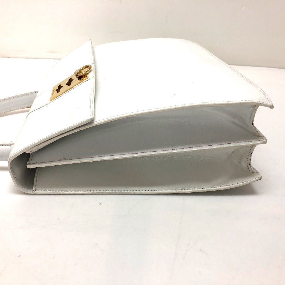 CELINE Vintage Chain Lock Tote Bag, Leather Handbag, Women's, White