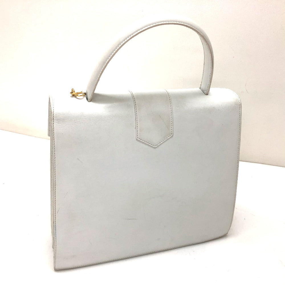 CELINE Vintage Chain Lock Tote Bag, Leather Handbag, Women's, White