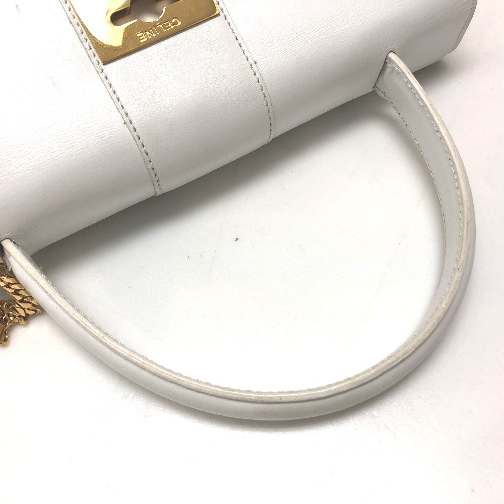 CELINE Vintage Chain Lock Tote Bag, Leather Handbag, Women's, White