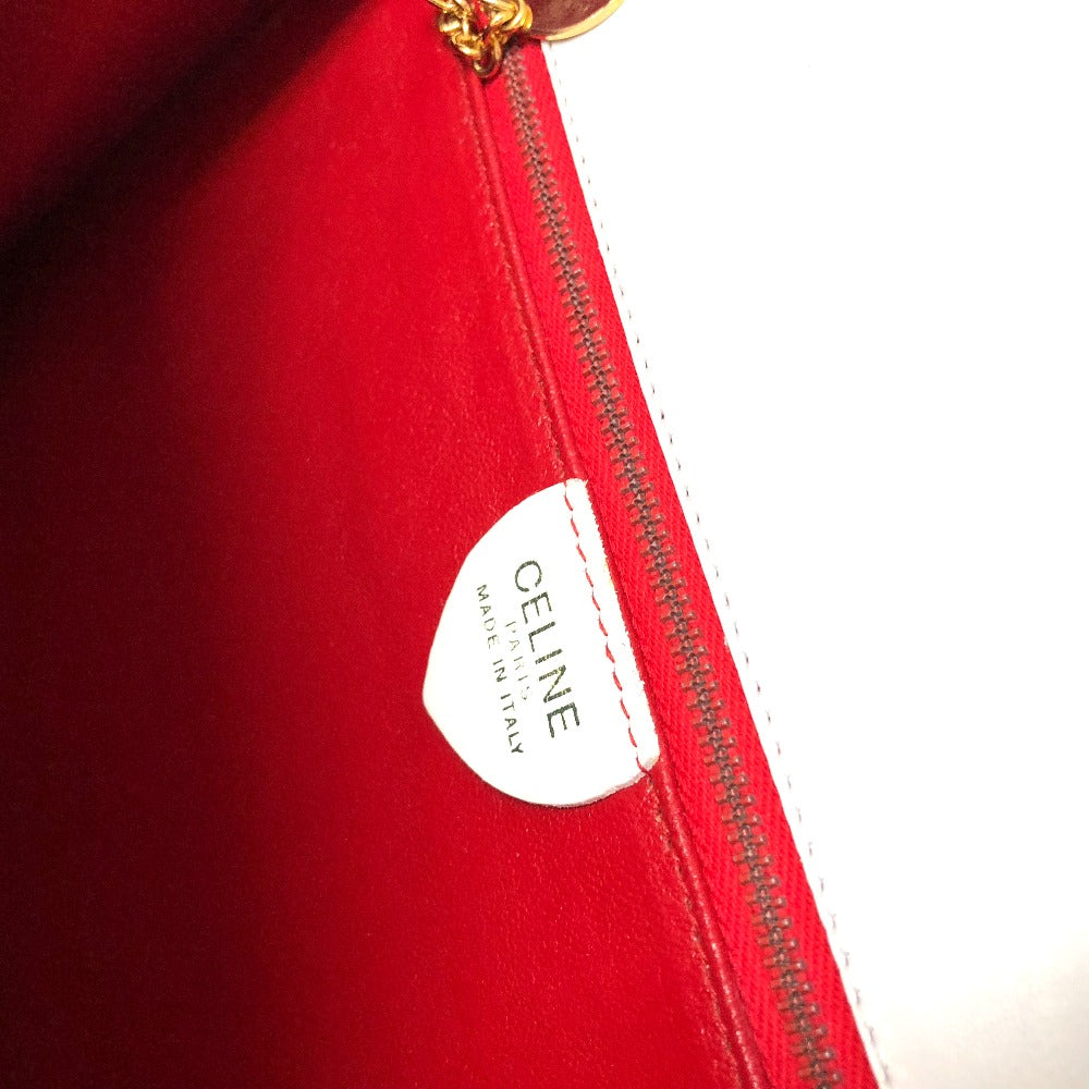 CELINE Vintage Chain Lock Tote Bag, Leather Handbag, Women's, White