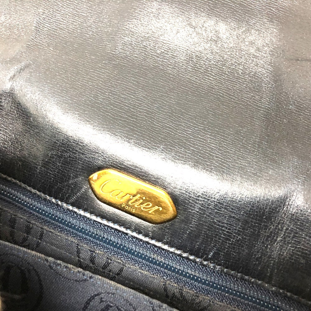 CARTIER サファイアライン フラップ カバン 斜め掛け ショルダーバッグ レザー レディース ダークネイビー