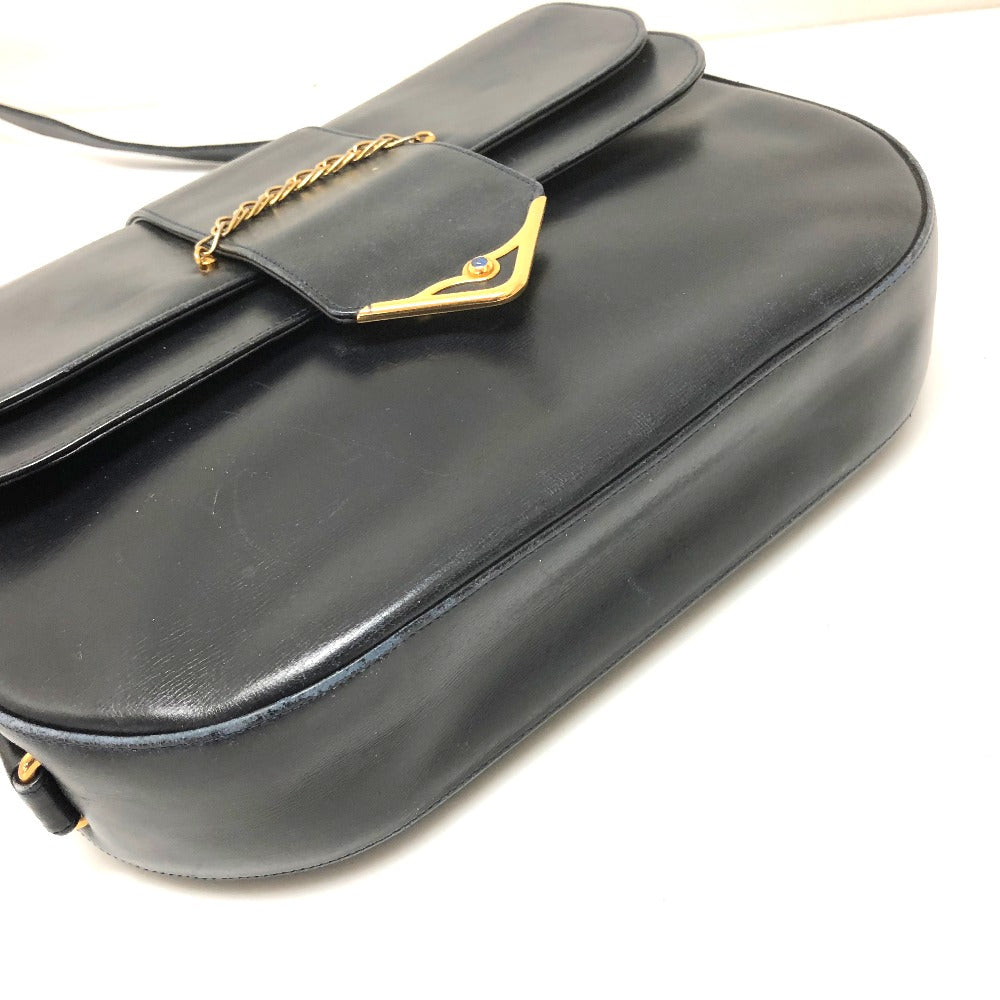 CARTIER サファイアライン フラップ カバン 斜め掛け ショルダーバッグ レザー レディース ダークネイビー