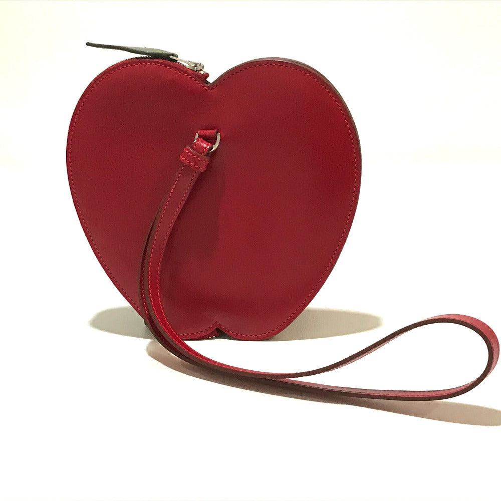 HERMES Tadelakt x Chevre Apple Motif Apple Fruit Pochette Pomme Accessory Pouch Chevre Women's Rouge vif