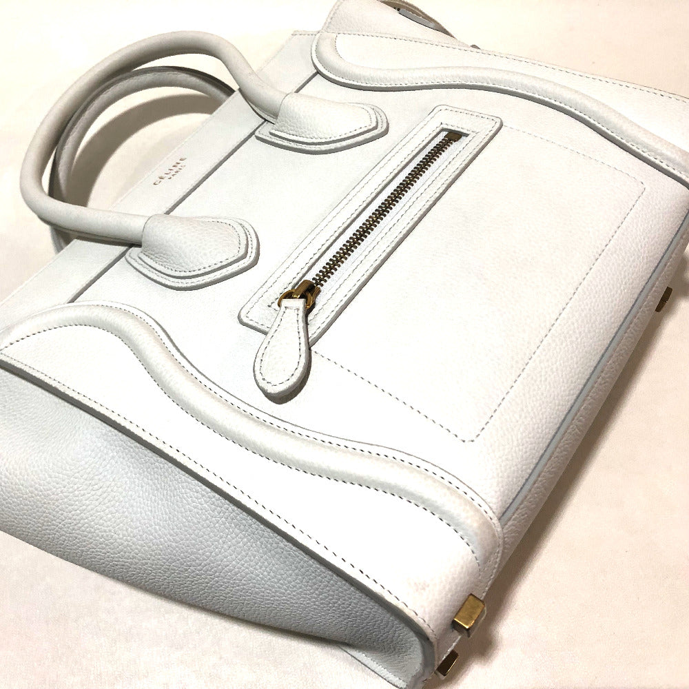CELINE 167793 Tote Bag Micro Shopper Luggage Handbag Leather Women's White Off-White x Sky Blue