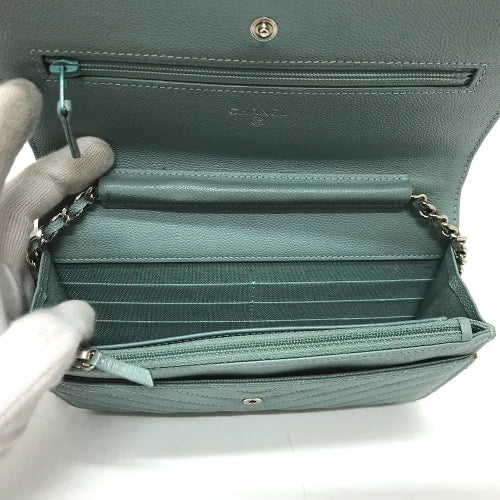 CHANEL 長財布 カバン 斜め掛け Vステッチ ココマーク CC チェーンウォレット ショルダーバッグ キャビアスキン レディース ブルー